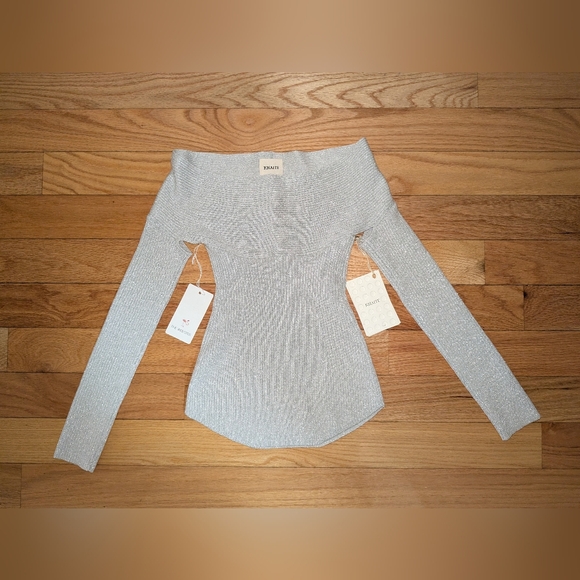 S2. NWT KHAITE SALMA OFF THE SHOULDER CUTOUT METALLIC KNIT TOP - Picture 7 of 9